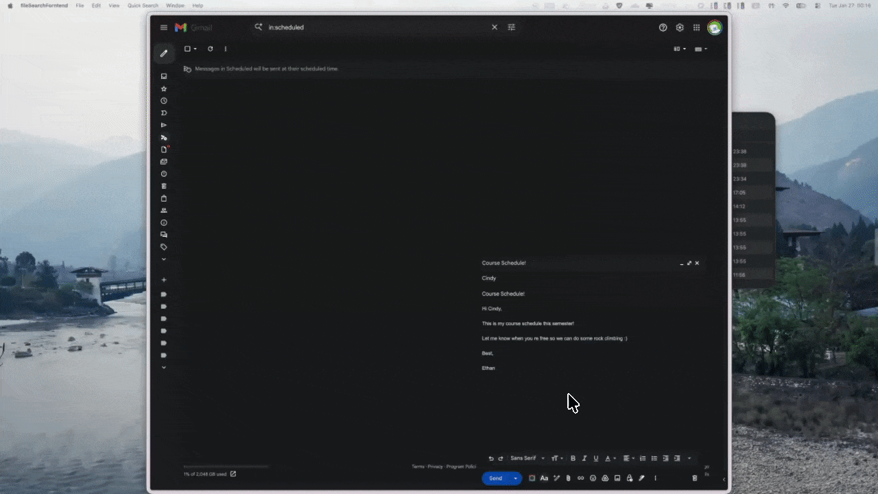 Demo showing semantic search finding email attachments by content